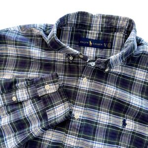 Polo Ralph Lauren Mens XL Plaid Button Down Blue Green Long Sleeve Cotton Pony